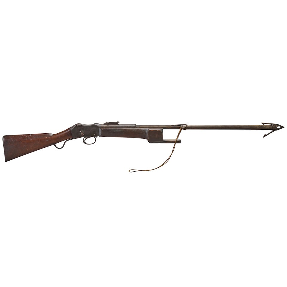 A BRITISH 1876 ENFIELD MARTINI-HENRY MARK II RIFLE MODIFIED TO HARPOON GUN.