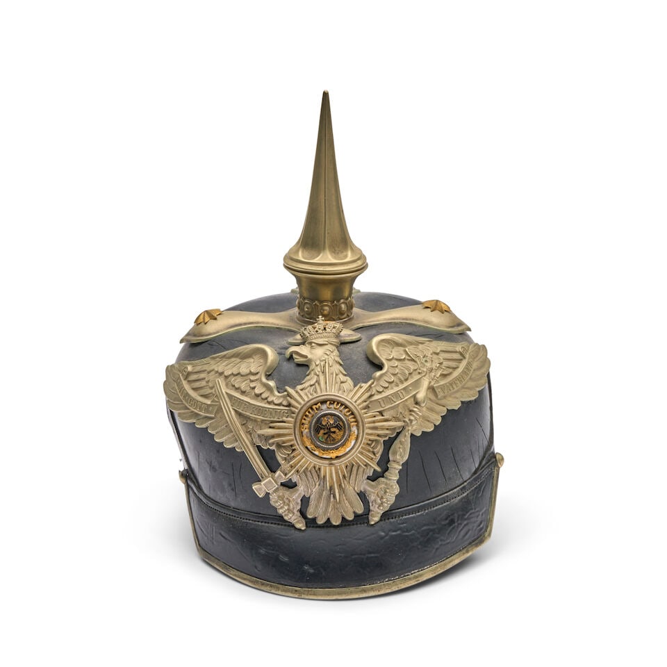 AN IMPERIAL GERMAN GUARDE OFFICER'S SPIKED HELMET AND A MID-19TH CENTURY IMPERIAL KURASSIER HELMET. - 7