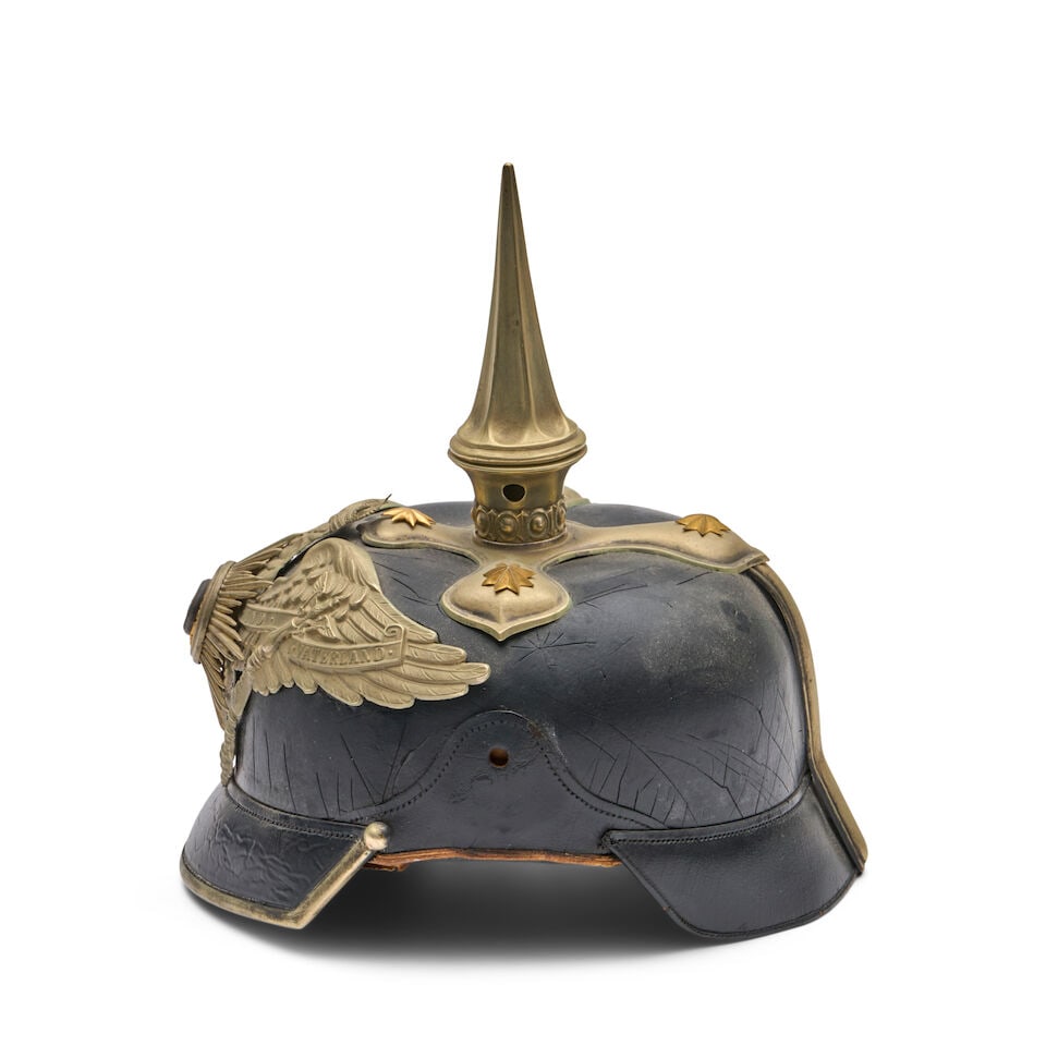 AN IMPERIAL GERMAN GUARDE OFFICER'S SPIKED HELMET AND A MID-19TH CENTURY IMPERIAL KURASSIER HELMET. - 8