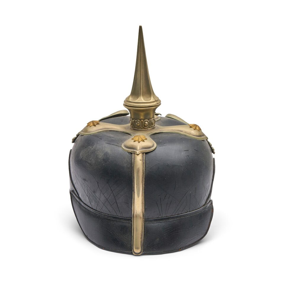 AN IMPERIAL GERMAN GUARDE OFFICER'S SPIKED HELMET AND A MID-19TH CENTURY IMPERIAL KURASSIER HELMET. - 9