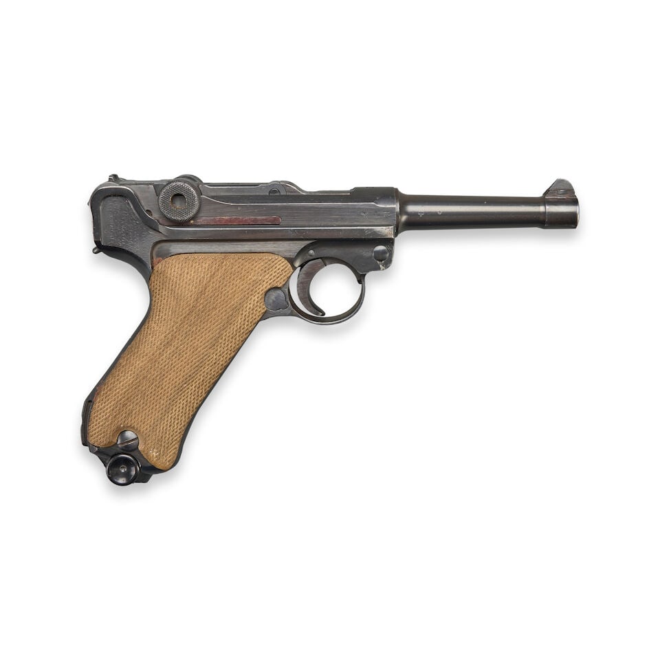 A WORLD WAR II MAUSER BYF 42 P.08 LUGER PISTOL WITH CAPTURE PAPERS AND HOLSTER, Curio or Relic f... (1 of 9)