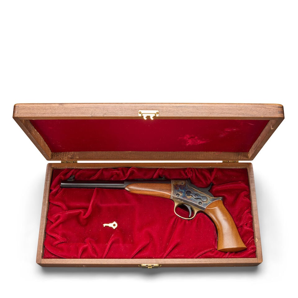 AN UBERTI/NAVY ARMS REPRODUCTION REMINGTON 1891/1901 TARGET ROLLING BLOCK PISTOL AND CASE. Moder... (1 of 3)