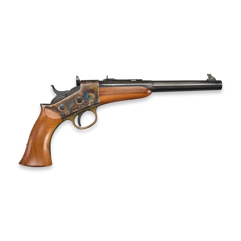 AN UBERTI/NAVY ARMS REPRODUCTION REMINGTON 1891/1901 TARGET ROLLING BLOCK PISTOL AND CASE. Moder... - 2