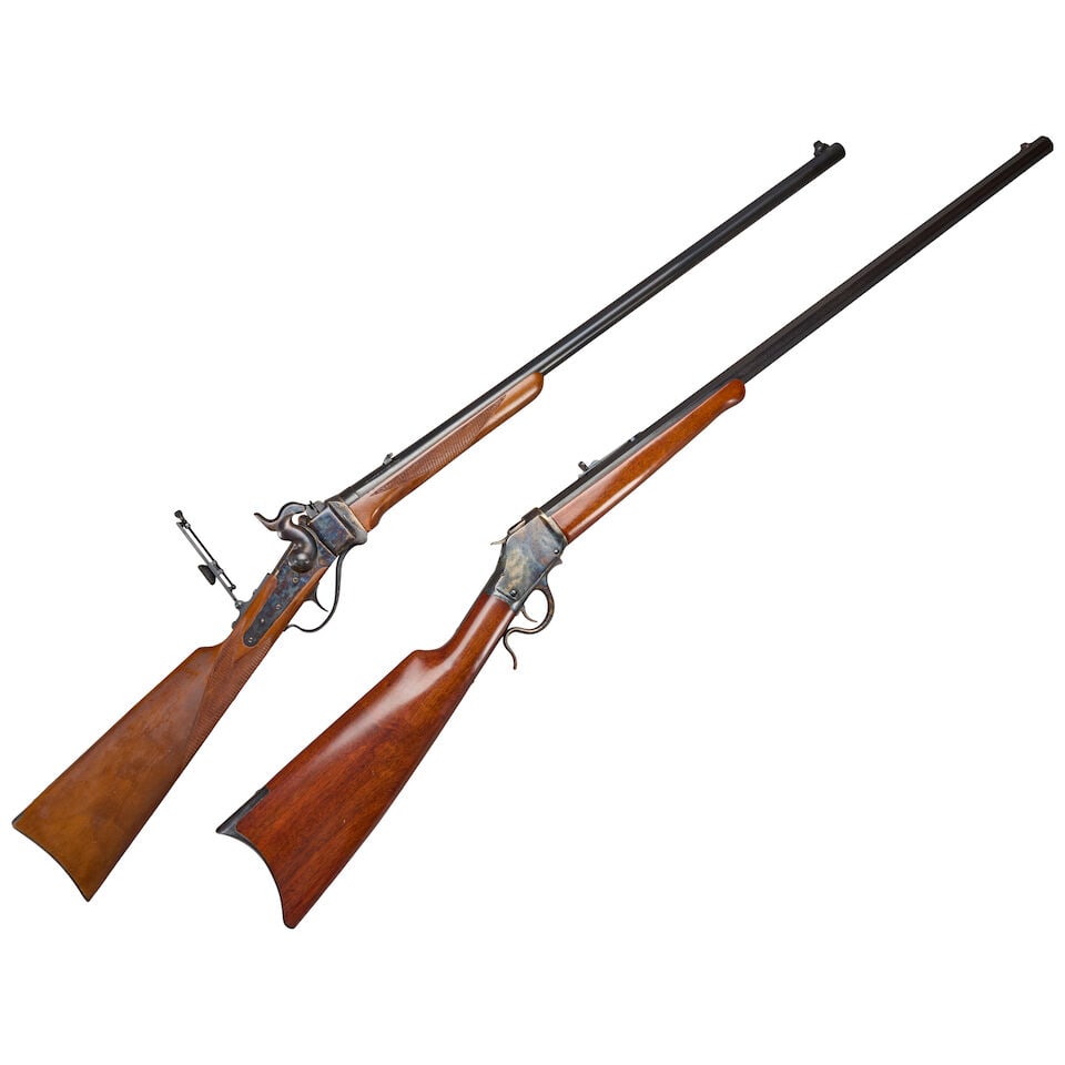 TWO REPRODUCTION 19TH CENTURY SINGLE-SHOT RIFLES. Modern firearm (1 of 2)