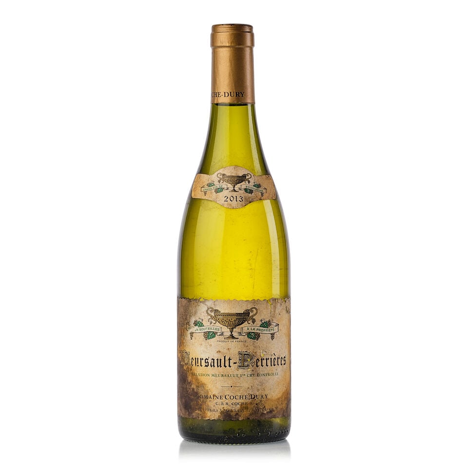 Domaine Coche Dury Meursault Les Perrières, 2013 (1x 750ml): Domaine Coche Dury Meursault Les Perrières, 2013 (1x 750ml) Region: Burgundy Label: slightly torn, scuffed, heavily stained For further information on this lot please visit Bonhams.com For furthe