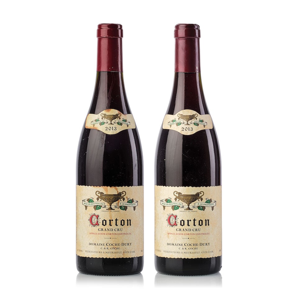 Domaine Coche Dury Corton, 2013 (2x 750ml): Domaine Coche Dury Corton, 2013 (2x 750ml) Region: Burgundy Cork: 1x slightly depressed, 1x signs of old seepage Label: 1x slightly wrinkled, 1x slightly stained, 1x wine-stained For further informati