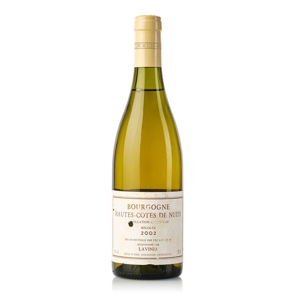 Domaine de la Romanée-Conti Bourgogne Hautes Côtes de Nuits Blanc, 2002 (1x 750ml): Domaine de la Romanée-Conti Bourgogne Hautes Côtes de Nuits Blanc, 2002 (1x 750ml) Region: Burgundy Label: slightly marked, nicked, heavily damp-stained Miscellaneous: selectionné par L