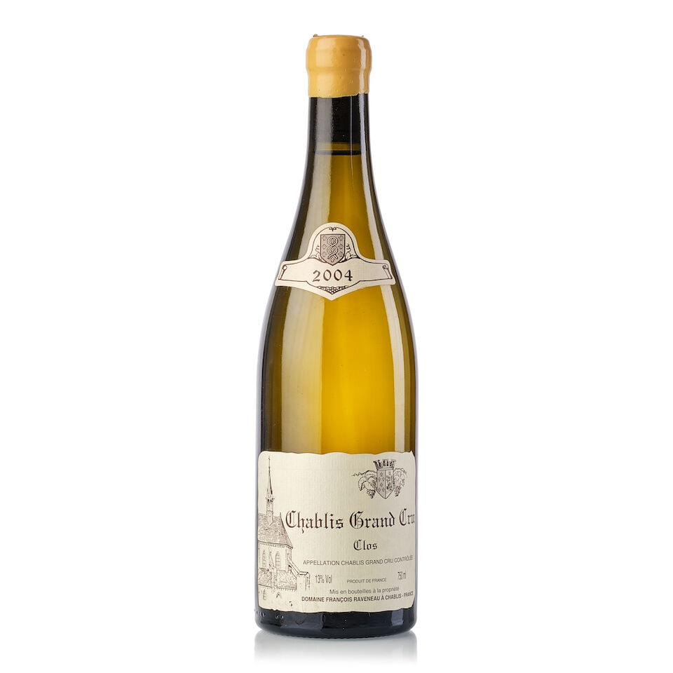 Domaine François Raveneau Chablis Les Clos, 2004 (1x 750ml): Domaine François Raveneau Chablis Les Clos, 2004 (1x 750ml) Region: Burgundy Cork: slightly chipped wax Label: slightly wrinkled, slightly wrinkled vintage tag For further information on this lot