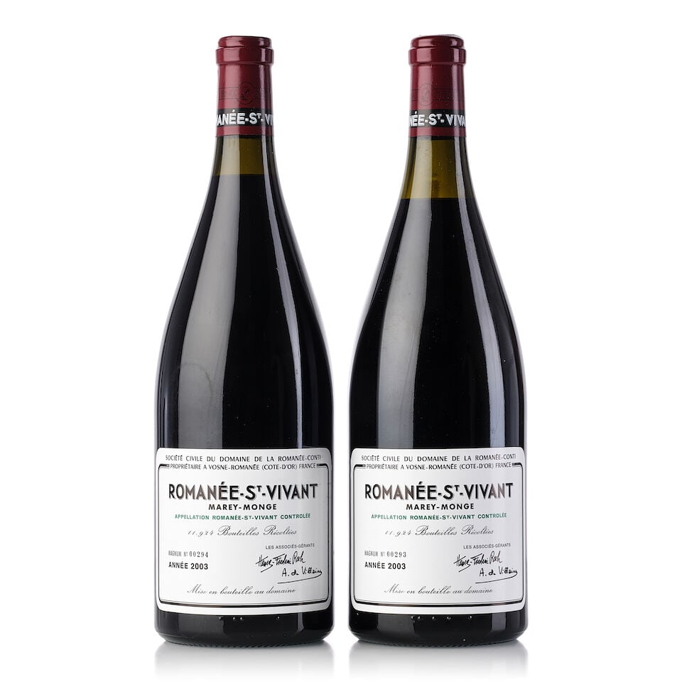 Domaine de la Romanée-Conti Romanée St. Vivant, 2003 (2x Magnum): Domaine de la Romanée-Conti Romanée St. Vivant, 2003 (2x Magnum) Region: Burgundy Fill Level: 1x 2.5cm, 1x 3.5cm Capsule: 1x slightly damp-stained Cork: 2x signs of old seepage Label: 2x sli