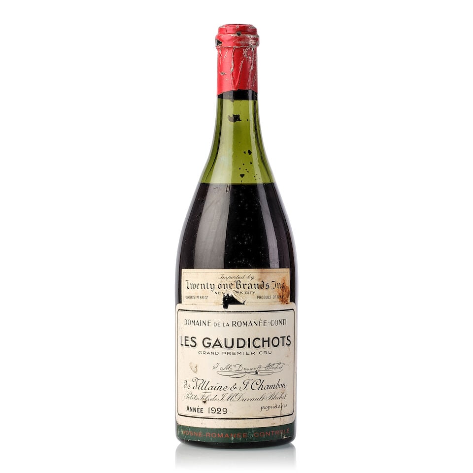 Domaine de la Romanée-Conti Vosne Romanée Les Gaudichots, 1929 (1x 750ml): Domaine de la Romanée-Conti Vosne Romanée Les Gaudichots, 1929 (1x 750ml) Region: Burgundy Fill Level: 6cm Capsule: oxidised, torn, wrinkled Cork: signs of old seepage, depressed Label: