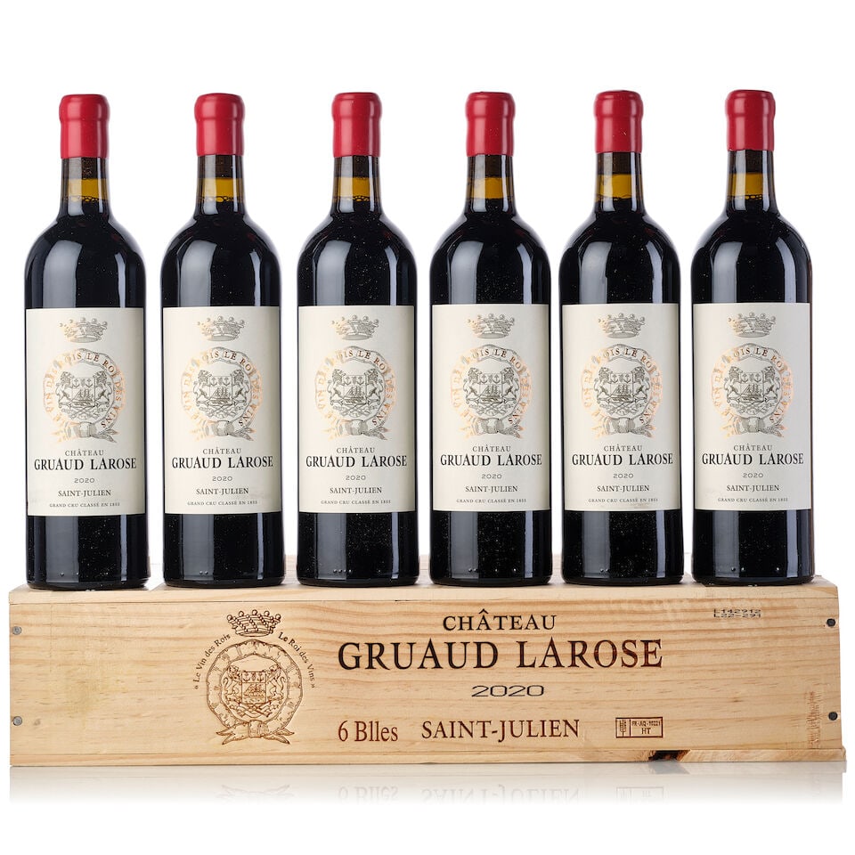 Château Gruaud Larose, 2020 (6x 750ml): Château Gruaud Larose, 2020 (6x 750ml) Region: Bordeaux Label: 1x slightly scuffed Packaging: owc6 For further information on this lot please visit Bonhams.com For further information about this 
