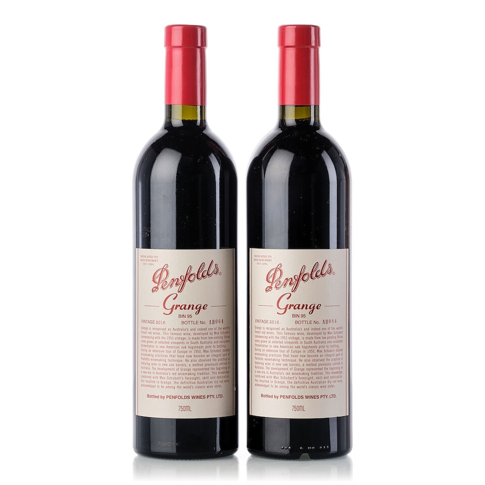 Penfolds Grange, 2016 (2x 750ml): Penfolds Grange, 2016 (2x 750ml) Region: Australia Cork: 2x slightly depressed Label: 2x slightly scuffed For further information on this lot please visit Bonhams.com For further information about thi