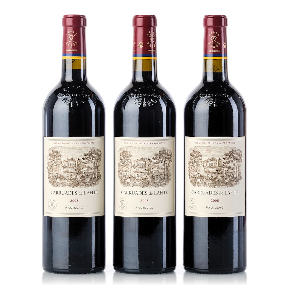 Carruades de Lafite, 2008 (3x 750ml): Carruades de Lafite, 2008 (3x 750ml) Region: Bordeaux Label: 1x slightly stained For further information on this lot please visit Bonhams.com For further information about this lot please