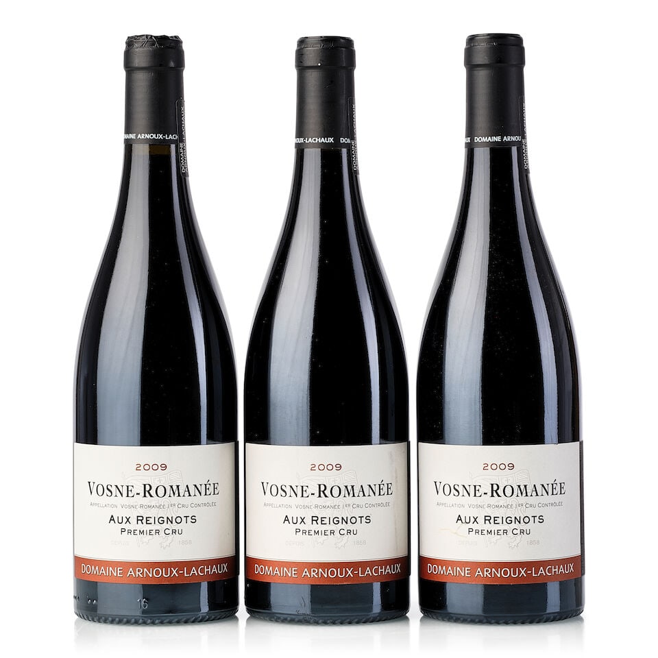 Domaine Arnoux Lachaux Vosne Romanée Aux Réignots, 2009 (3x 750ml): Domaine Arnoux Lachaux Vosne Romanée Aux Réignots, 2009 (3x 750ml) Region: Burgundy Capsule: wrinkled Label: 1x slightly scuffed, 1x slightly marked For further information on this lot pleas