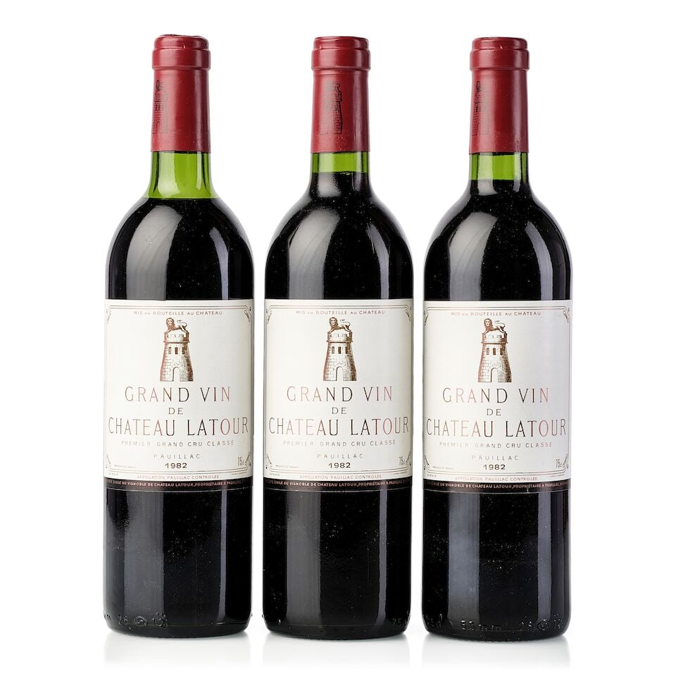 Château Latour, 1982 (3x 750ml): Château Latour, 1982 (3x 750ml) Region: Bordeaux Fill Level: 2x into neck, 1x very top shoulder Capsule: 1x slightly scuffed Cork: 2x slightly depressed, 1x slightly protruded Label: 2x slightly 