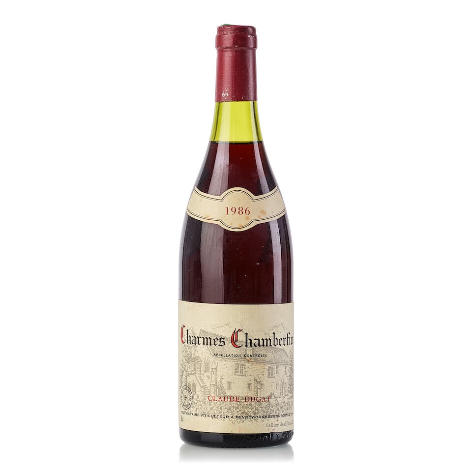 Domaine Claude Dugat Charmes Chambertin, 1986 (1x 750ml): Domaine Claude Dugat Charmes Chambertin, 1986 (1x 750ml) Region: Burgundy Fill Level: 3cm Capsule: slightly scuffed Cork: slightly protruded Label: slightly bin-soiled, stained For further information