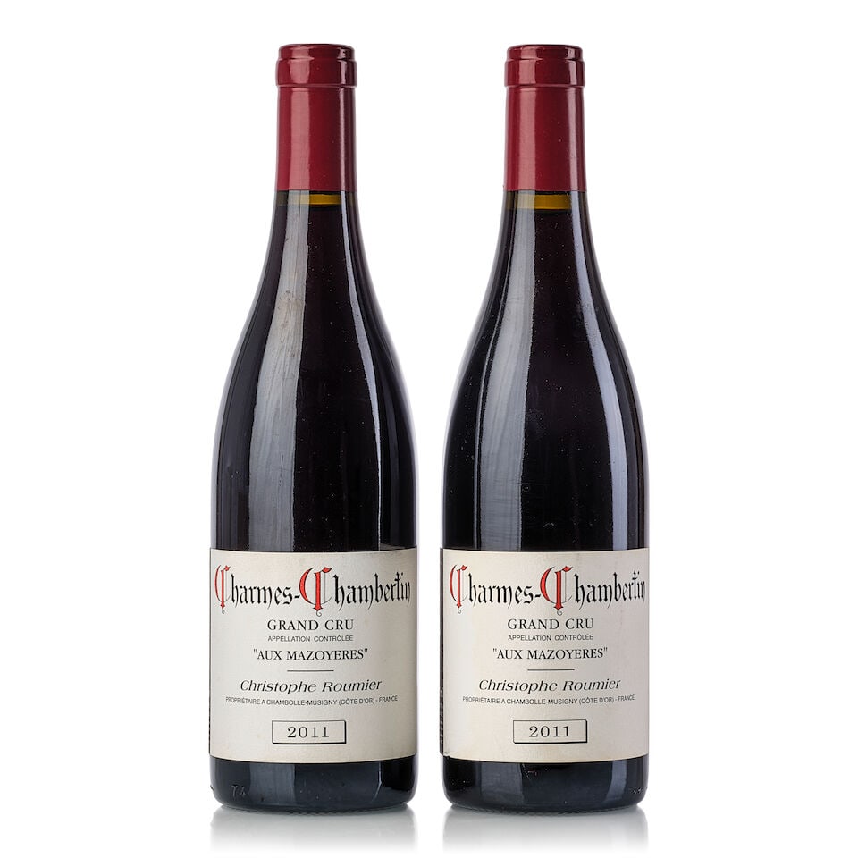 Christophe Roumier Charmes Chambertin Aux Mazoyères, 2011 (2x 750ml): Christophe Roumier Charmes Chambertin Aux Mazoyères, 2011 (2x 750ml) Region: Burgundy Label: 2x slightly damp-stained, 1x slightly marked For further information on this lot please visit Bonhams.