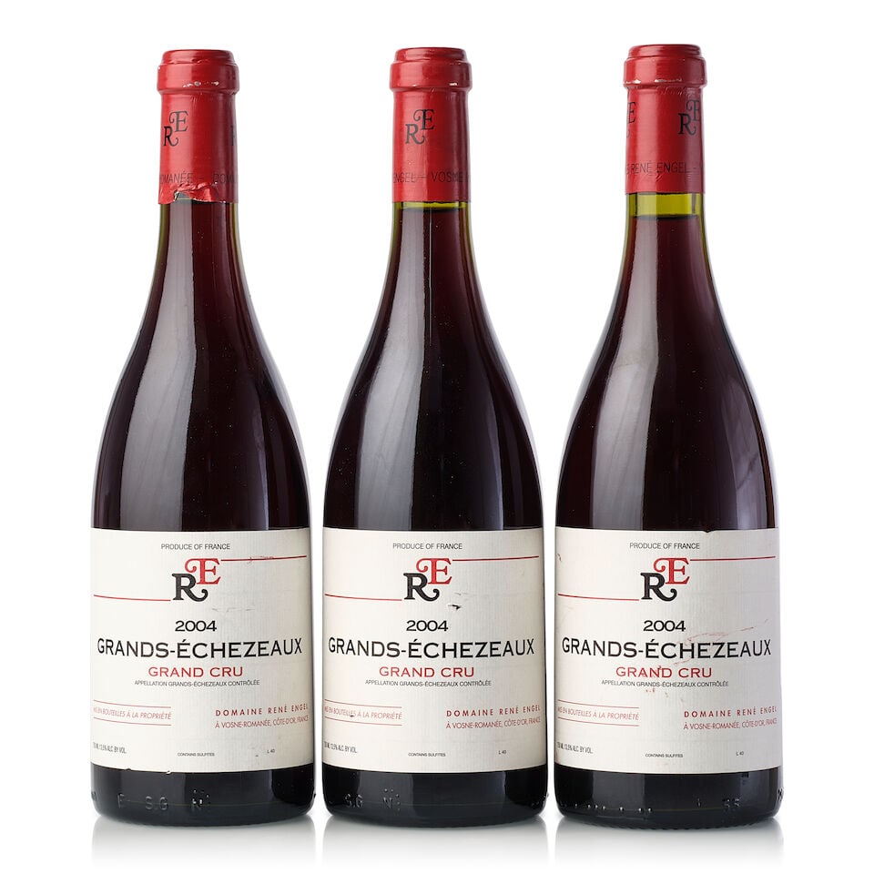 Domaine René Engel Grands Echézeaux, 2004 (3x 750ml): Domaine René Engel Grands Echézeaux, 2004 (3x 750ml) Region: Burgundy Capsule: 3x slightly scuffed, 1x wrinkled Cork: 1x slightly depressed Label: 2x slightly marked, 1x slightly nicked For 