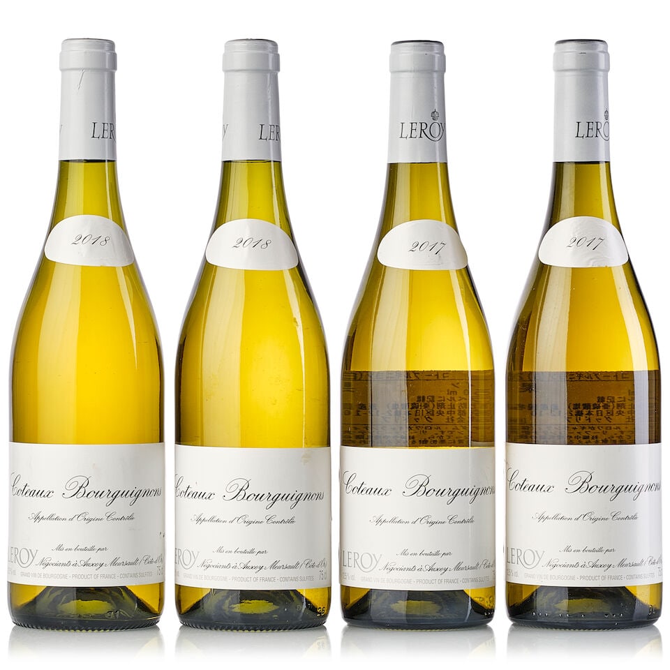 Maison Leroy Coteaux Bourguignons Blanc, 2017 (2x 750ml) Maison Leroy Coteaux Bourguignons Blan...: Maison Leroy Coteaux Bourguignons Blanc, 2017 (2x 750ml) Region: Burgundy Label: 1x slightly scuffed front label and vintage tag, 1x wrinkled vintage tag, 1x stained back label Miscellaneous: 2x Japan