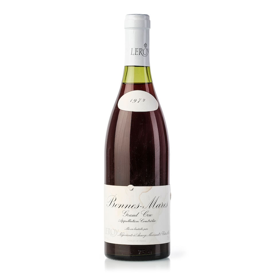 Maison Leroy Bonnes Mares, 1972 (1x 750ml): Maison Leroy Bonnes Mares, 1972 (1x 750ml) Region: Burgundy Fill Level: 2cm Label: stained, slightly nicked For further information on this lot please visit Bonhams.com For further information about t