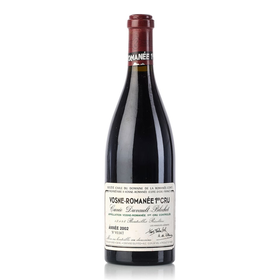 Domaine de la Romanée-Conti Vosne Romanée 1er Cru Cuvée Duvault Blochet, 2002 (1x...: Domaine de la Romanée-Conti Vosne Romanée 1er Cru Cuvée Duvault Blochet, 2002 (1x 750ml) Region: Burgundy Capsule: slightly stained, scuffed Label: damp-stained, scuffed, loose back lab