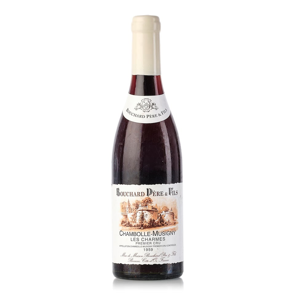 Domaine Bouchard Père et Fils Chambolle Musigny Les Charmes, 1959 (1x 750ml): Domaine Bouchard Père et Fils Chambolle Musigny Les Charmes, 1959 (1x 750ml) Region: Burgundy Fill Level: into wax Capsule: wax capsule Label: slightly nicked, scuffed Miscellaneous: Released in 