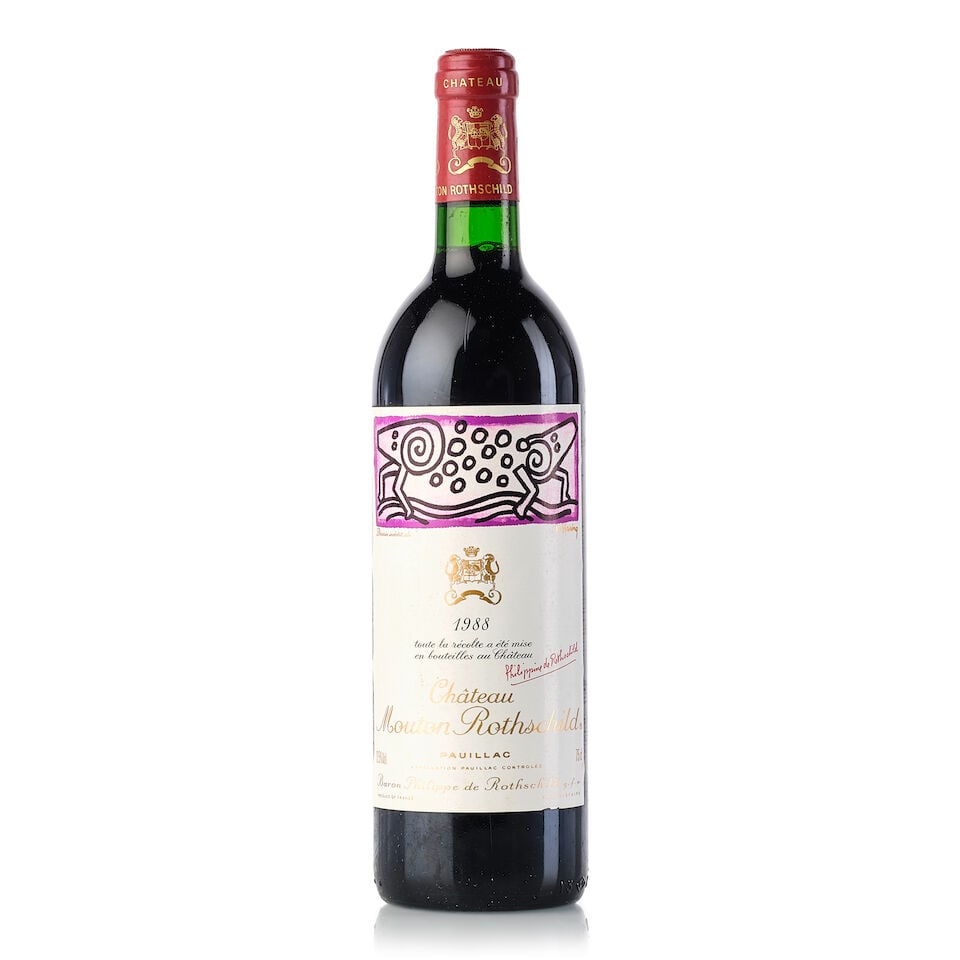 Château Mouton Rothschild, 1988 (1x 750ml): Château Mouton Rothschild, 1988 (1x 750ml) Region: Bordeaux Fill Level: base neck Cork: slightly protruded Label: slightly bin-soiled, slightly scuffed For further information on this lot please 