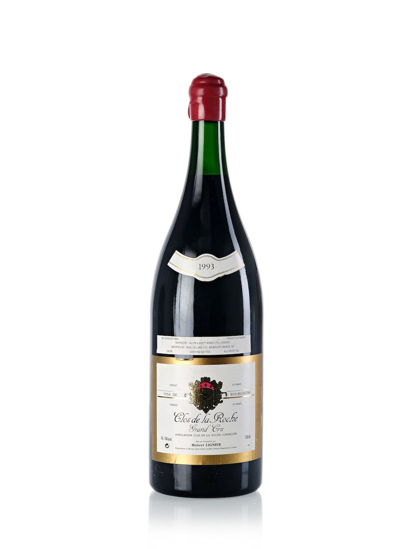 Domaine Hubert Lignier Clos de la Roche, 1993 (1x 3L): Domaine Hubert Lignier Clos de la Roche, 1993 (1x 3L) Region: Burgundy Fill Level: 6cm Capsule: stained and cracked wax Cork: signs of old seepage Label: slightly scuffed vintage tag, scuffed For furt