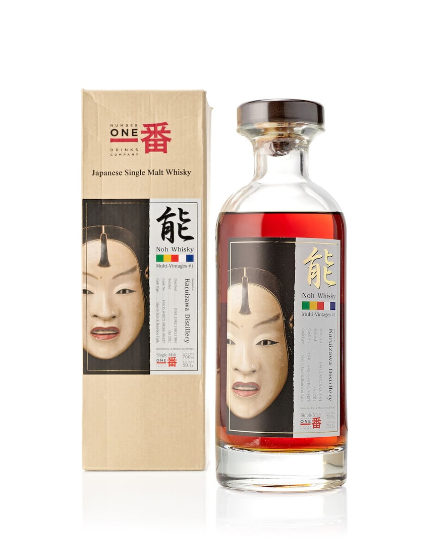 輕井沢 Karuizawa #1 MV Noh (1x 700ml): 輕井沢 Karuizawa #1 MV Noh (1x 700ml) Region: Japan Label: good label Packaging: in creased original carton Alcohol content: 59.1% volume Notes: Bottled October 2011. Distilled at Ka