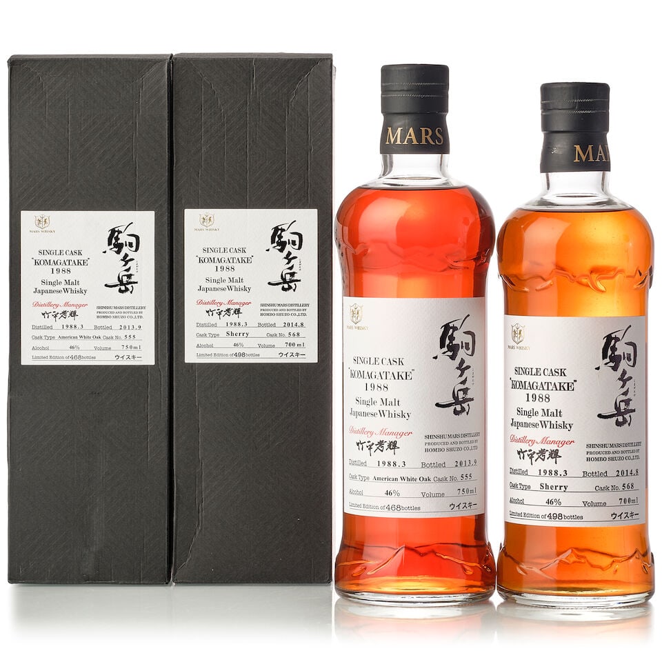 駒ケ岳 Komagatake Cask #555- American White Oak, 1988 (1x 750ml) 駒|...: 駒ケ岳 Komagatake Cask #555- American White Oak, 1988 (1x 750ml) Region: Japan Label: good label Packaging: label tapped original carton Alcohol content: 46% ABV Notes: Bottled Septe