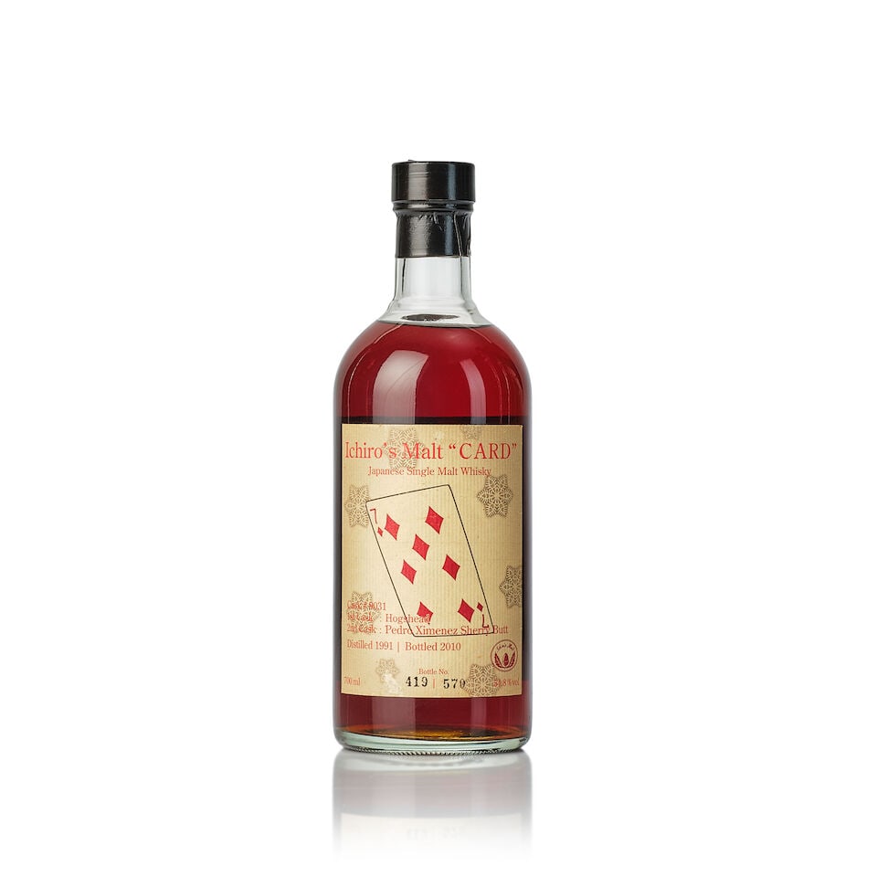 羽生 Hanyu Ichiro's Malt 7 of Diamonds, 1991 (1x 700ml): 羽生 Hanyu Ichiro's Malt 7 of Diamonds, 1991 (1x 700ml) Region: Japan Label: bin-soiled and heavily scuffed labels Alcohol content: 54.8% ABV Notes: Distilled 1991. Bottled 2010. Distilled