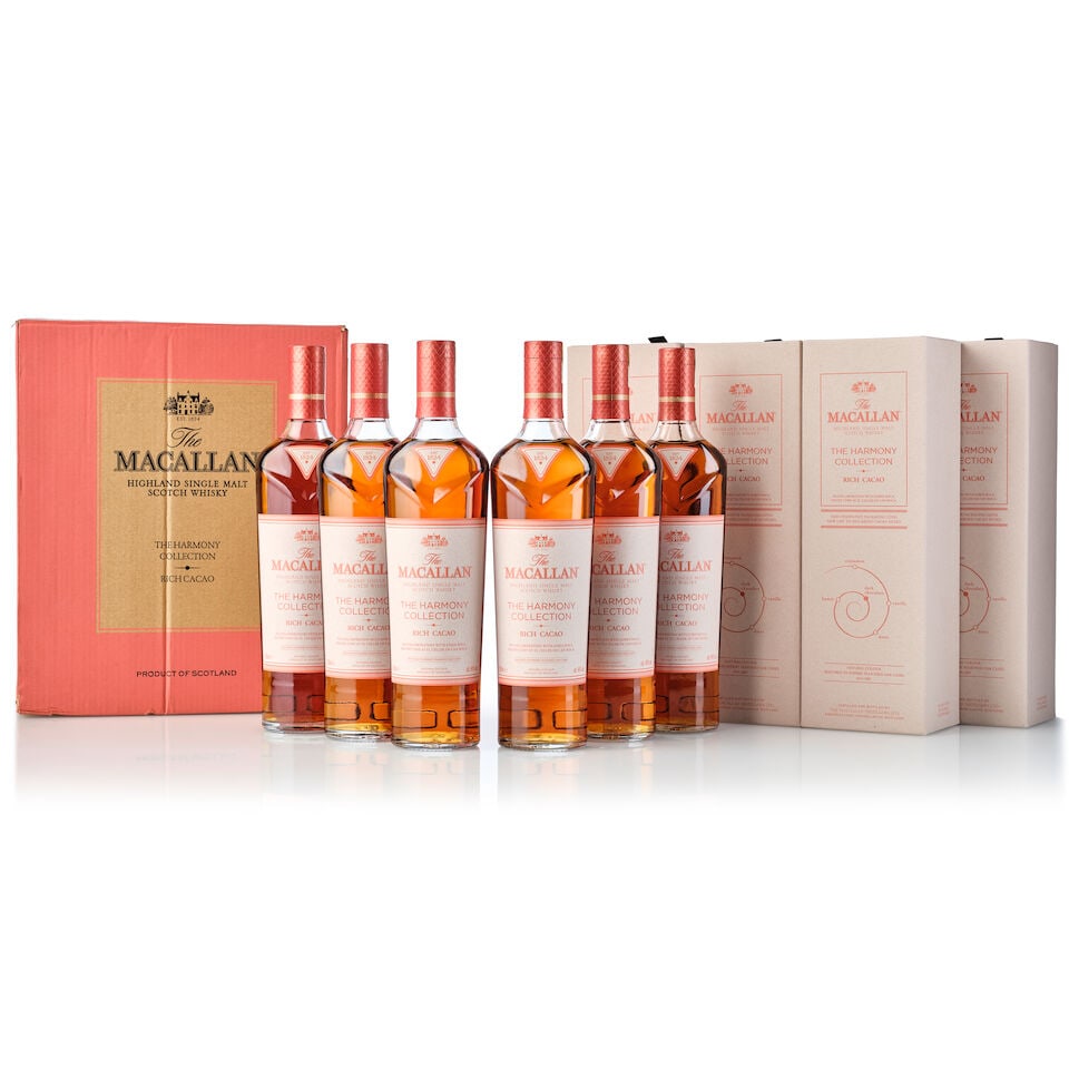 The Macallan Harmony Collection-Rich Cacao, NV (6x 700ml): The Macallan Harmony Collection-Rich Cacao, NV (6x 700ml) Region: Speyside Label: 6x good labels Packaging: 6x original cartons Miscellaneous: original outer carton Alcohol content: 44% ABV Notes: Dis
