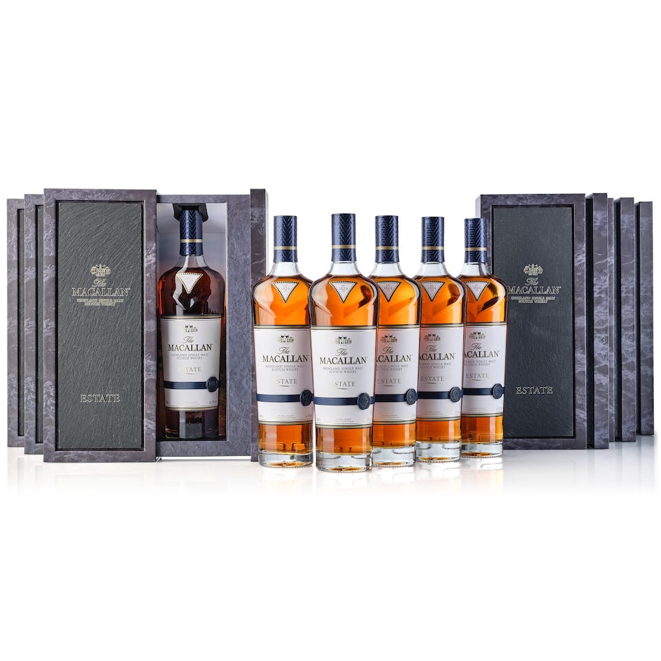 The Macallan Estate, NV (6x 700ml): The Macallan Estate, NV (6x 700ml) Region: Speyside Label: 6x good labels Packaging: 4x original cases, 2x original cases with torn interior Miscellaneous: 2x original outer cartons Alcohol content: 4