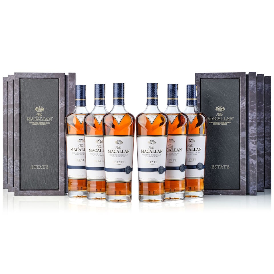 The Macallan Estate, NV (6x 700ml): The Macallan Estate, NV (6x 700ml) Region: Speyside Label: 6x good labels Packaging: 6x original cases Miscellaneous: 2x original outer cartons Alcohol content: 43% ABV Notes: Distilled and bottled by