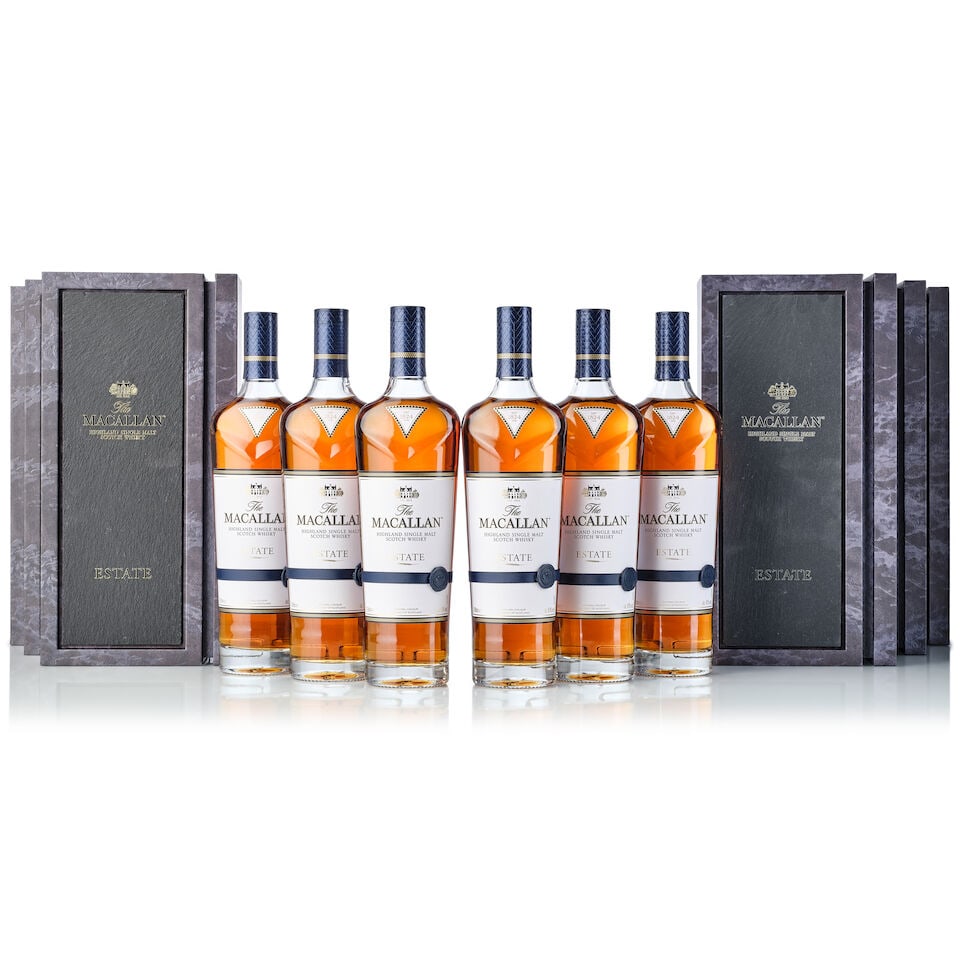 The Macallan Estate, NV (6x 700ml): The Macallan Estate, NV (6x 700ml) Region: Speyside Label: 6x good labels Packaging: 6x original cases Miscellaneous: 2x original outer cartons Alcohol content: 43% ABV Notes: Distilled and bottled by