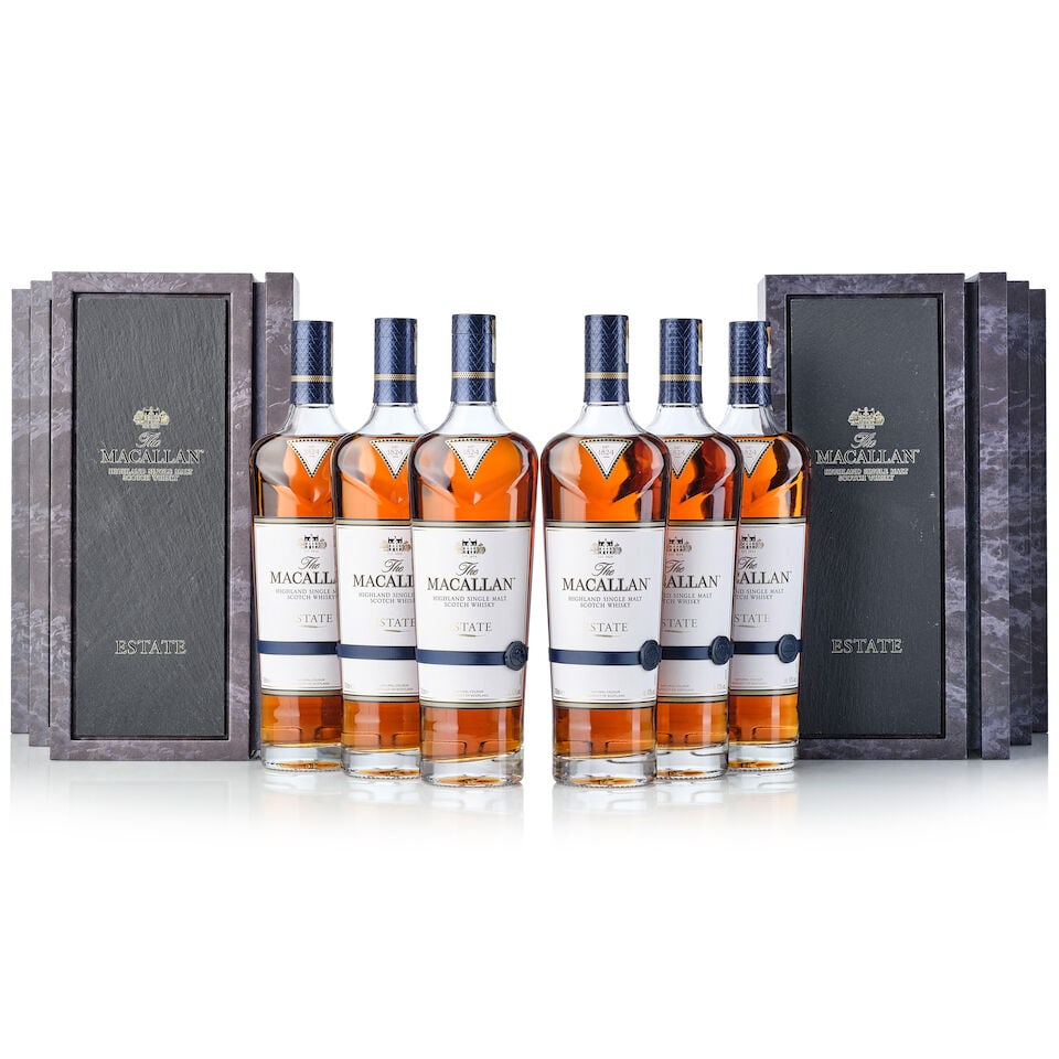 The Macallan Estate, NV (6x 700ml): The Macallan Estate, NV (6x 700ml) Region: Speyside Label: 6x good labels Packaging: 6x original cases Miscellaneous: 2x original outer cartons Alcohol content: 43% ABV Notes: Distilled and bottled by
