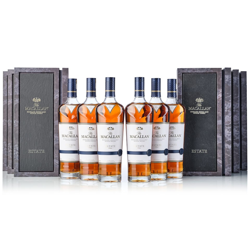 The Macallan Estate, NV (6x 700ml): The Macallan Estate, NV (6x 700ml) Region: Speyside Label: 6x good labels Packaging: 6x original cases Miscellaneous: 2x original outer cartons Alcohol content: 43% ABV Notes: Distilled and bottled by