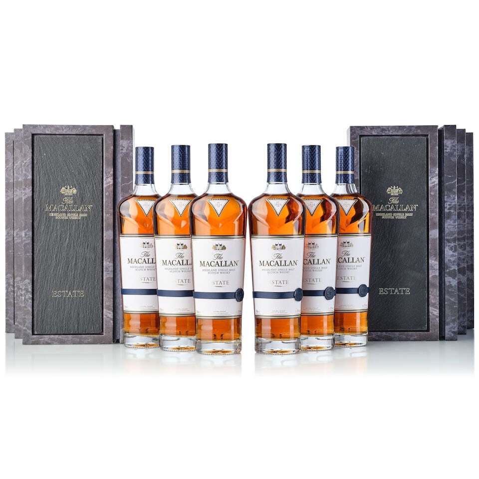 The Macallan Estate, NV (6x 700ml): The Macallan Estate, NV (6x 700ml) Region: Speyside Label: 6x good labels Packaging: 6x original cases Miscellaneous: 2x original outer cartons Alcohol content: 43% ABV Notes: Distilled and bottled by