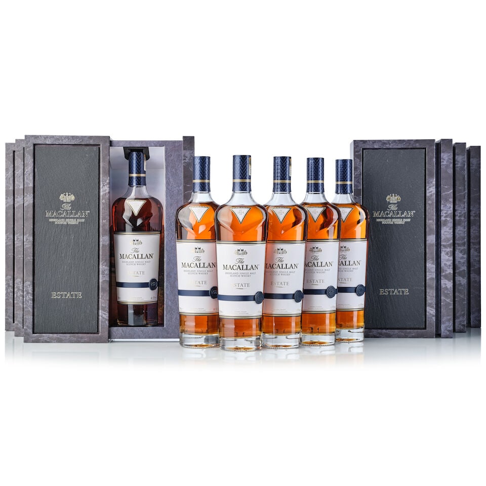 The Macallan Estate, NV (6x 700ml): The Macallan Estate, NV (6x 700ml) Region: Speyside Label: 6x good labels Packaging: 6x original cases Miscellaneous: 2x original outer cartons Alcohol content: 43% ABV Notes: Distilled and bottled by