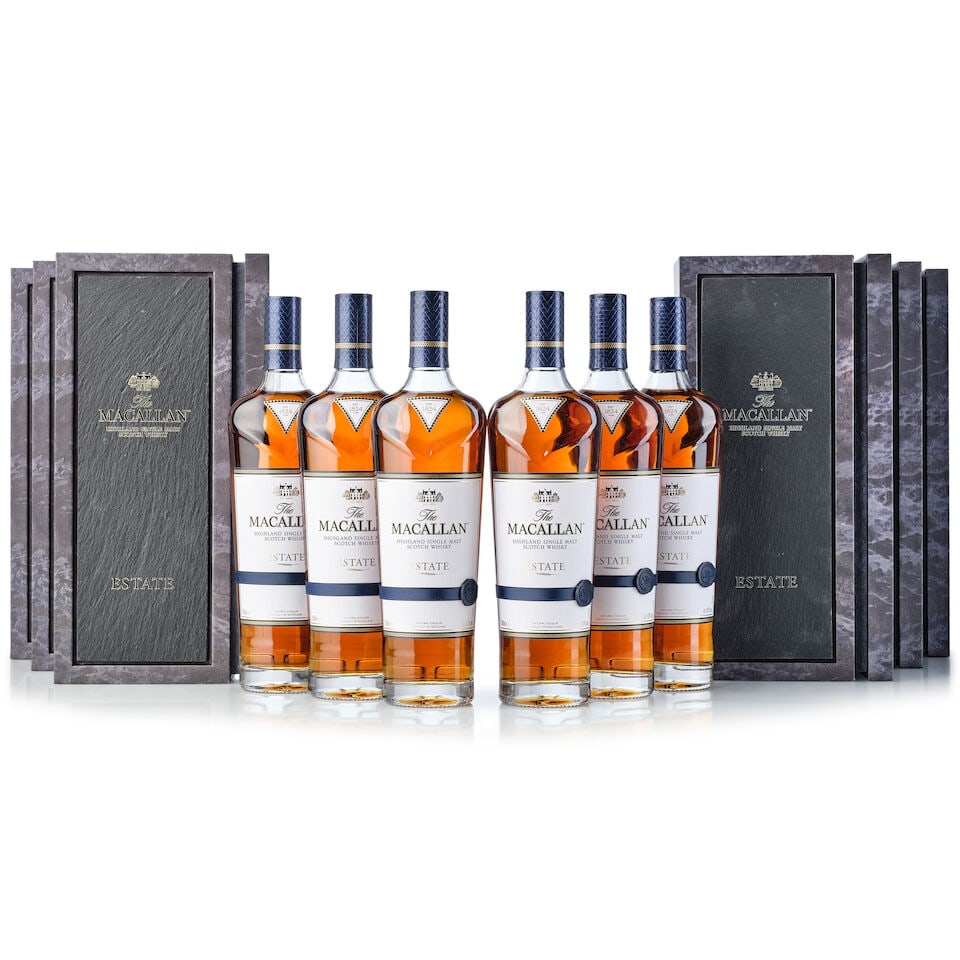 The Macallan Estate, NV (6x 700ml): The Macallan Estate, NV (6x 700ml) Region: Speyside Label: 6x good labels Packaging: 6x original cases Miscellaneous: 2x original outer cartons Alcohol content: 43% ABV Notes: Distilled and bottled by