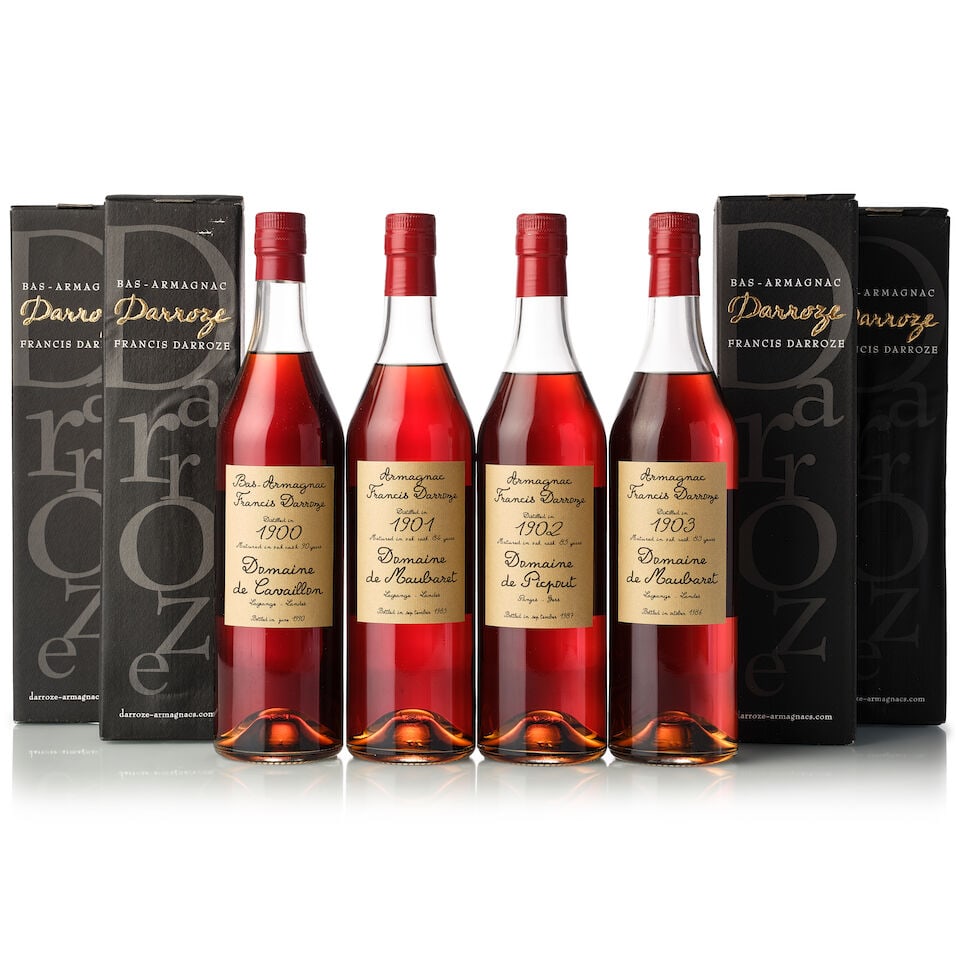 Francis Darroze Bas-Armagnac 90 Year Old, 1900 (1x 700ml) Francis Darroze Armagnac 84 Year Old, ...: Francis Darroze Bas-Armagnac 90 Year Old, 1900 (1x 700ml) Region: Bas-Armagnac Label: good label Packaging: original carton Alcohol content: 40% ABV Notes: Domaine de Cavaillon. Bottled in June 1990. 