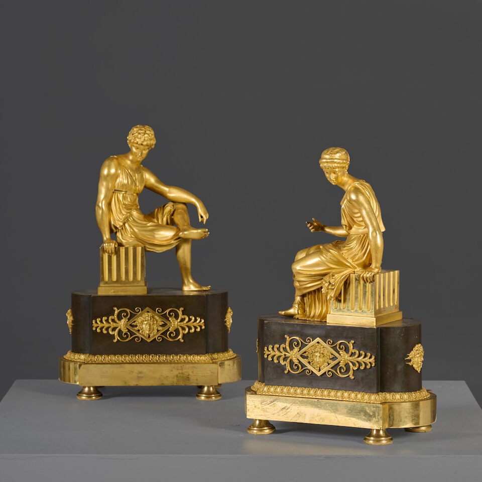 Deux sujets en bronze à patine brune et dorée d'époque Empire Two Empire period b... (1 of 4)