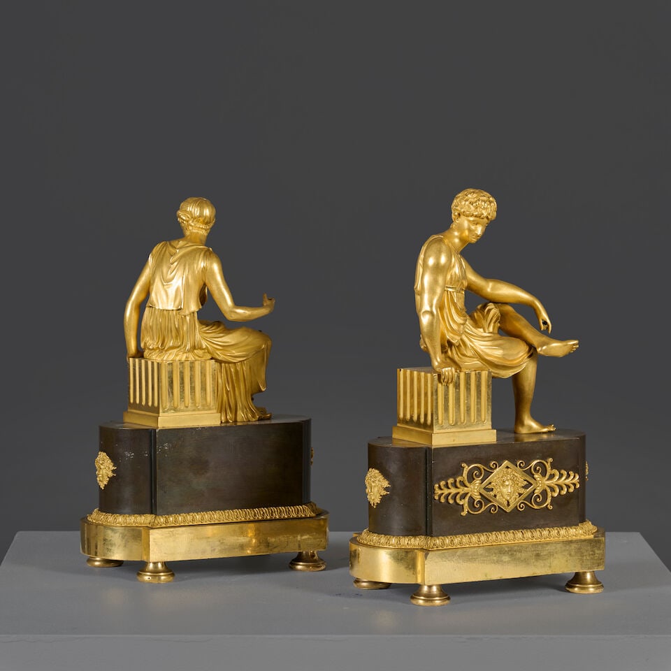 Deux sujets en bronze à patine brune et dorée d'époque Empire Two Empire period b... - 4