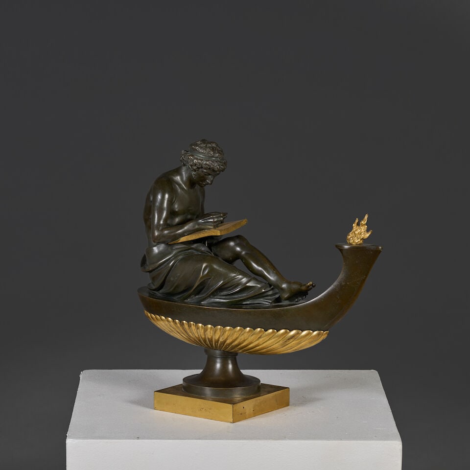 Lampe à huile ornée de l'Allégorie de L'Etude d'après Louis Simon Boizot en ... - 5