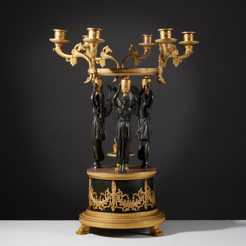 Grand centre de table en bronze doré et patiné noir présentant un cercle entour&#... - 3