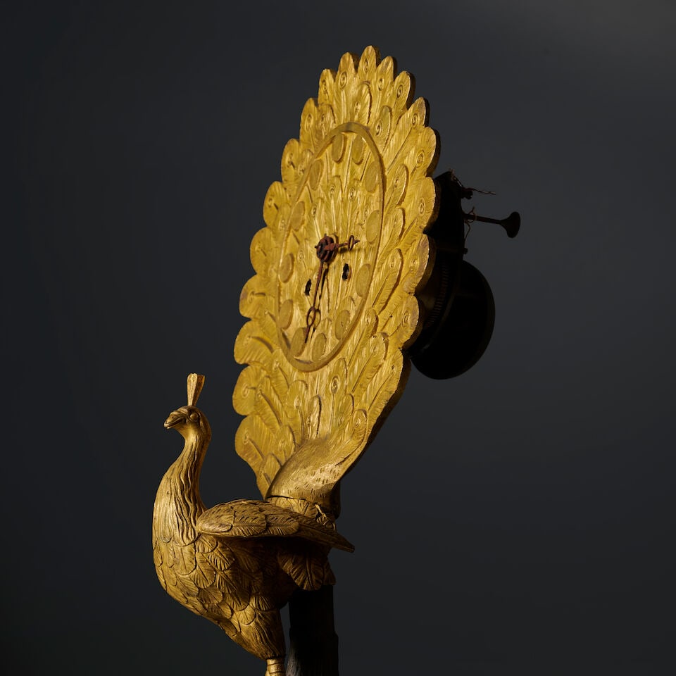 Pendule au Paon en bronze doré et patiné d'époque Restauration A patinated and gi... - 3