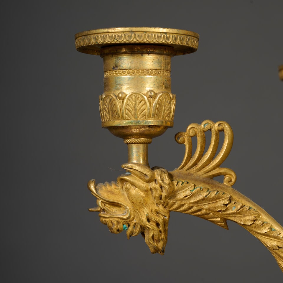 Grand candélabre à cinq lumières en bronze doré et bronze à patine brun... - 2