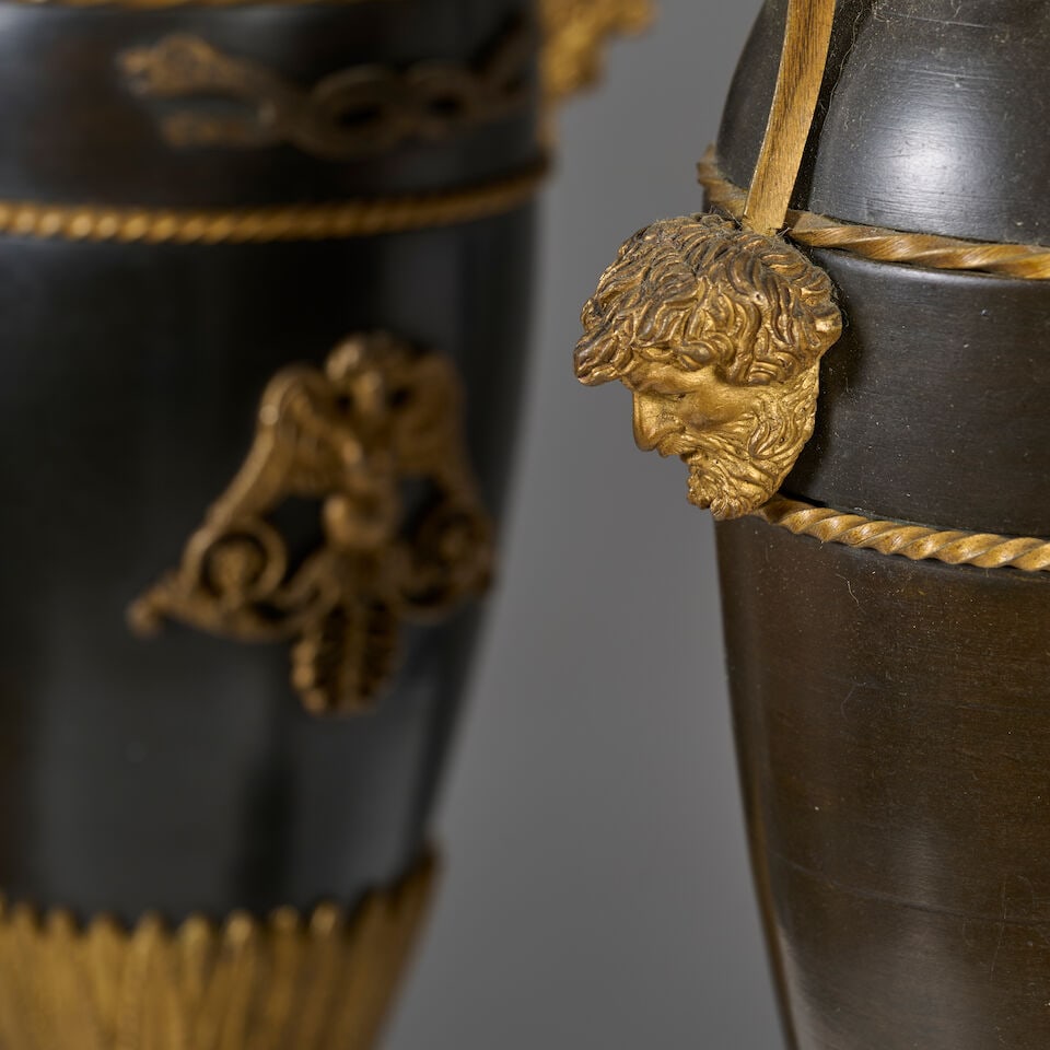 Paire de vases de forme fuseau en bronze à patine brune et bronze doré du XIXe siè... - 3
