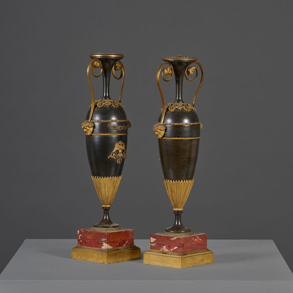 Paire de vases de forme fuseau en bronze à patine brune et bronze doré du XIXe siè... - 5