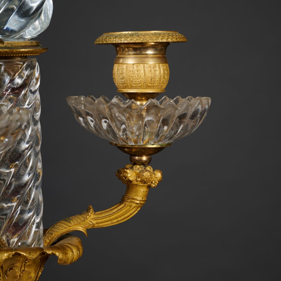 Candélabre et paire de flambeaux en cristal et bronze doré d'époque Charles X A C... - 5